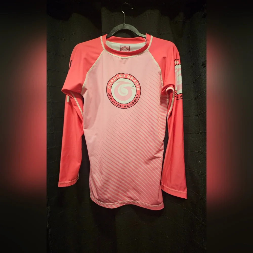 Charles Gracie Jiu-Jitsu Academy Rash Guard - Pink/Coral/white - XXL